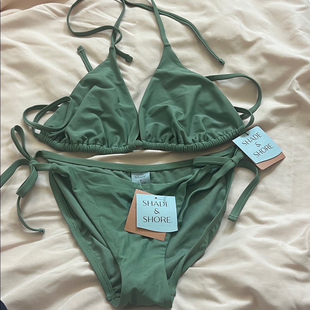 Shade & Shore Olive Green Triangle String Bikini Set